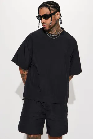 Batter Up Crinkle Nylon Pullover Tee - Black