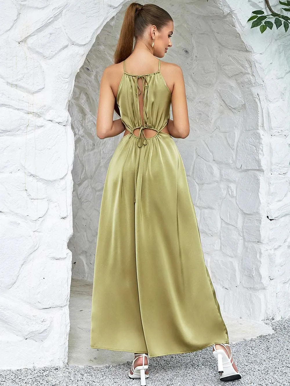 Cut out satin maxi dress