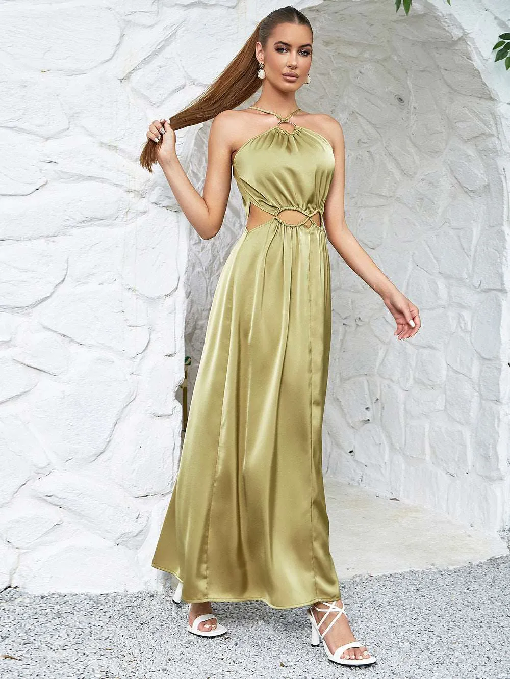 Cut out satin maxi dress