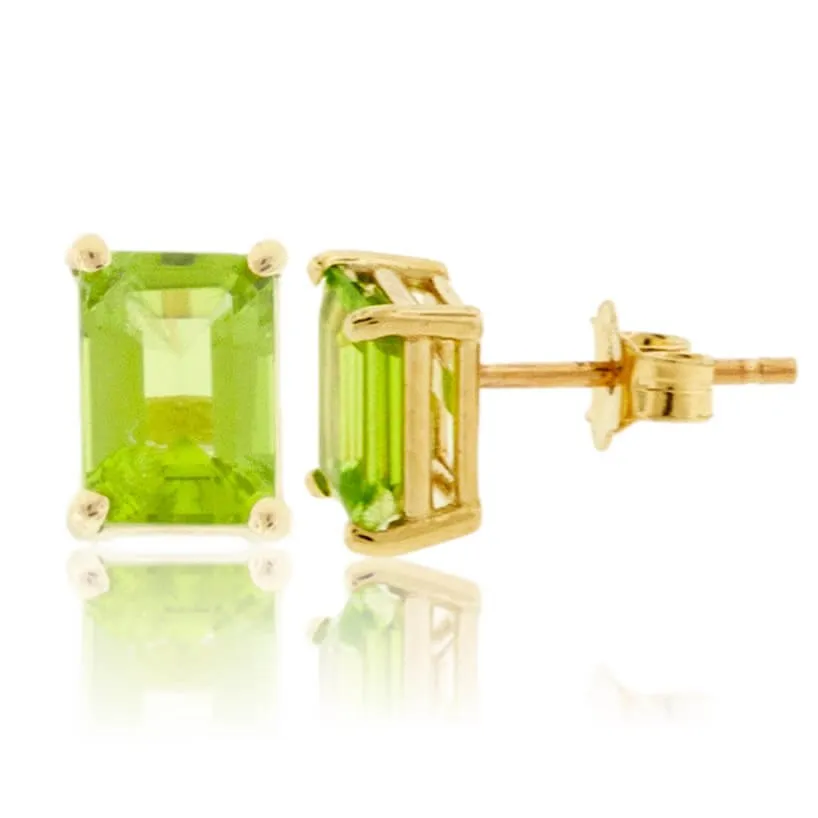 Emerald Cut Peridot Stud Earrings