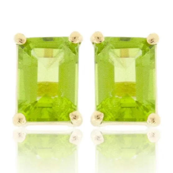 Emerald Cut Peridot Stud Earrings