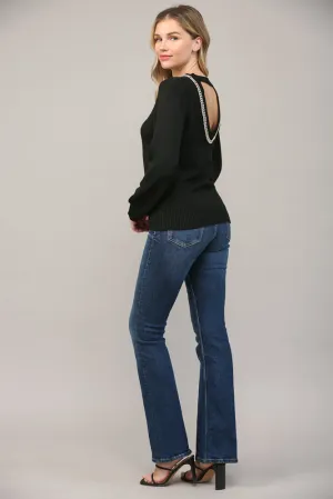 Fate Chain Trimmed Open Back Sweater In Black