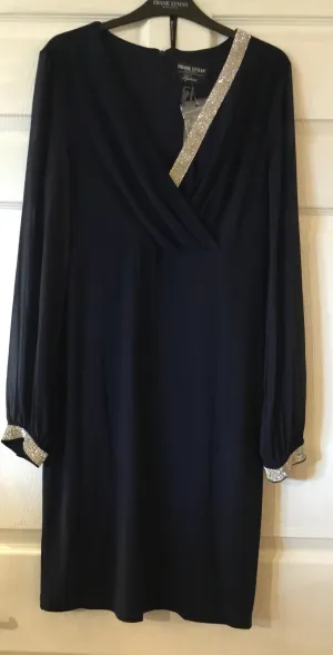 Frank Lyman Rhinestone Trimmed Long Sleeve Dress Midnight Blue 229073