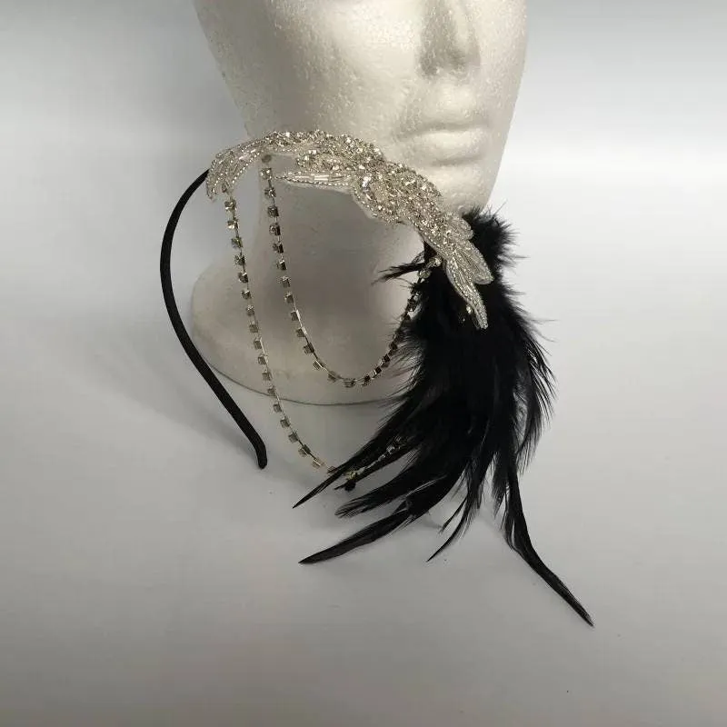 Gatsby Flapper Headband 20's rhinestone pearls art deco headband 1920's Headpiece fascinator, Bridal Headband, Crystal Ribbon Headband