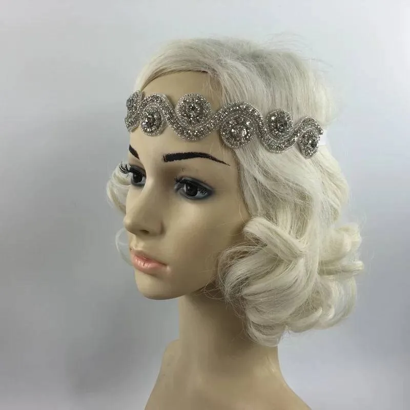 Gatsby Flapper Headband 20's rhinestone pearls art deco headband 1920's Headpiece fascinator, Bridal Headband, Crystal Ribbon Headband