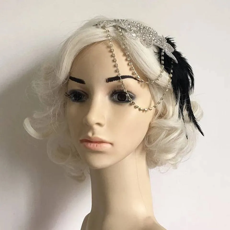 Gatsby Flapper Headband 20's rhinestone pearls art deco headband 1920's Headpiece fascinator, Bridal Headband, Crystal Ribbon Headband