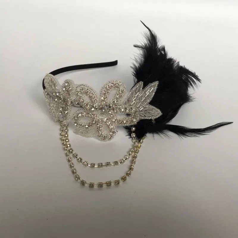 Gatsby Flapper Headband 20's rhinestone pearls art deco headband 1920's Headpiece fascinator, Bridal Headband, Crystal Ribbon Headband