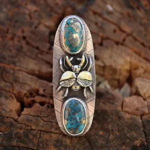 Gold Touched Stag Beetle and Turquoise Ring