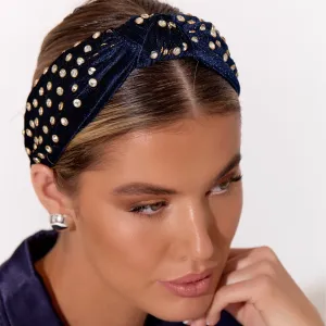 Jewelled Velvet Headband (Navy)