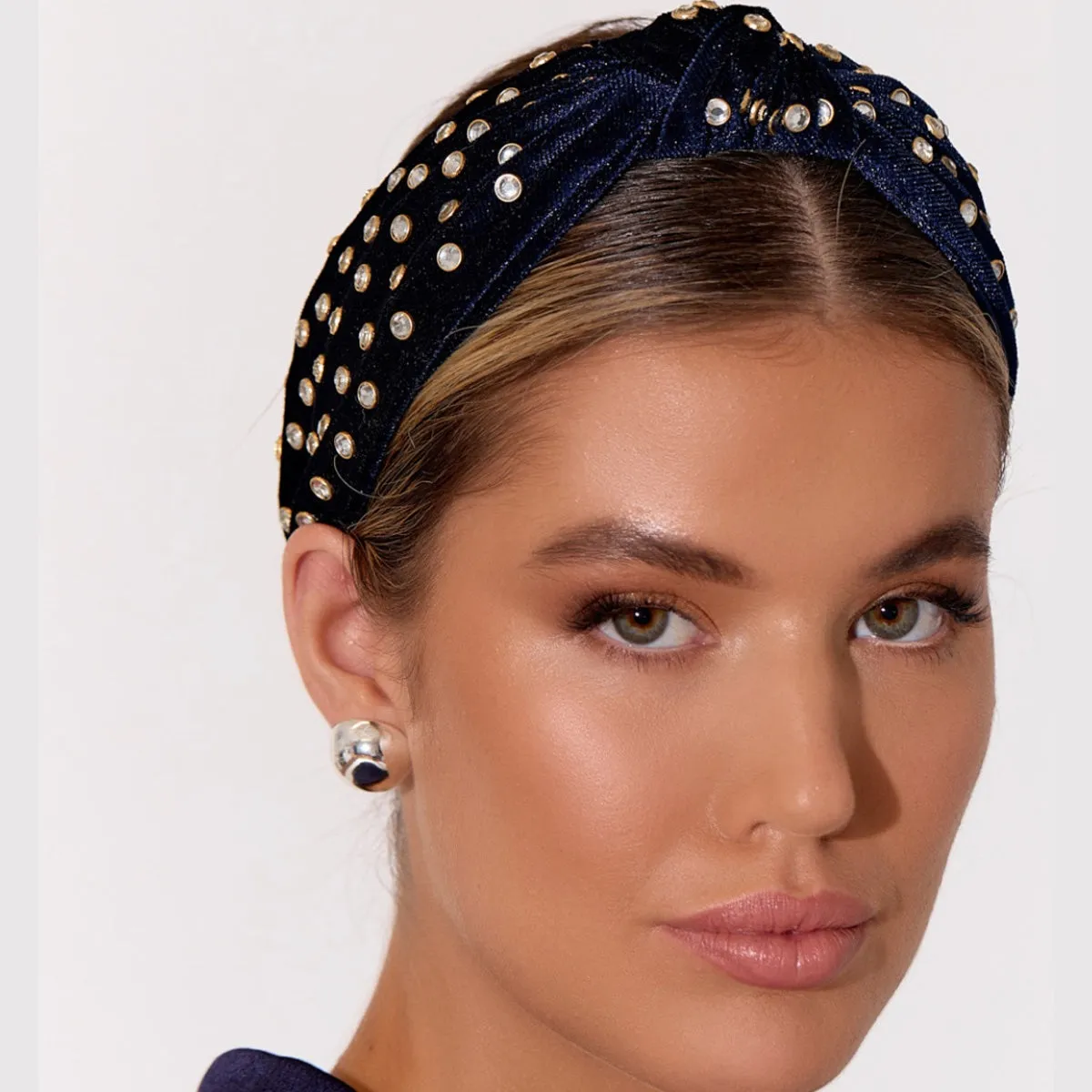 Jewelled Velvet Headband (Navy)