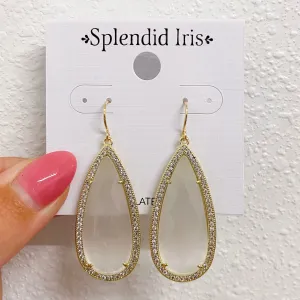 Long Shimmer Stone Earrings White