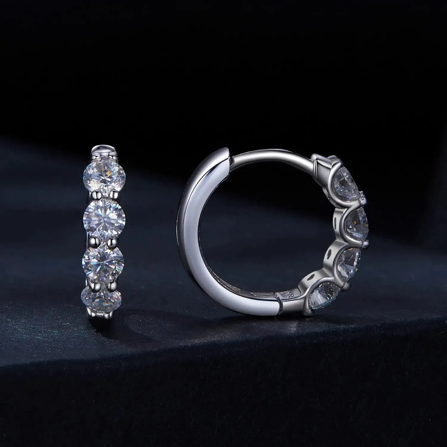 PLATINUM PLATED 925 SILVER MOISSANITE HOOP EARRINGS 0.8 CTW