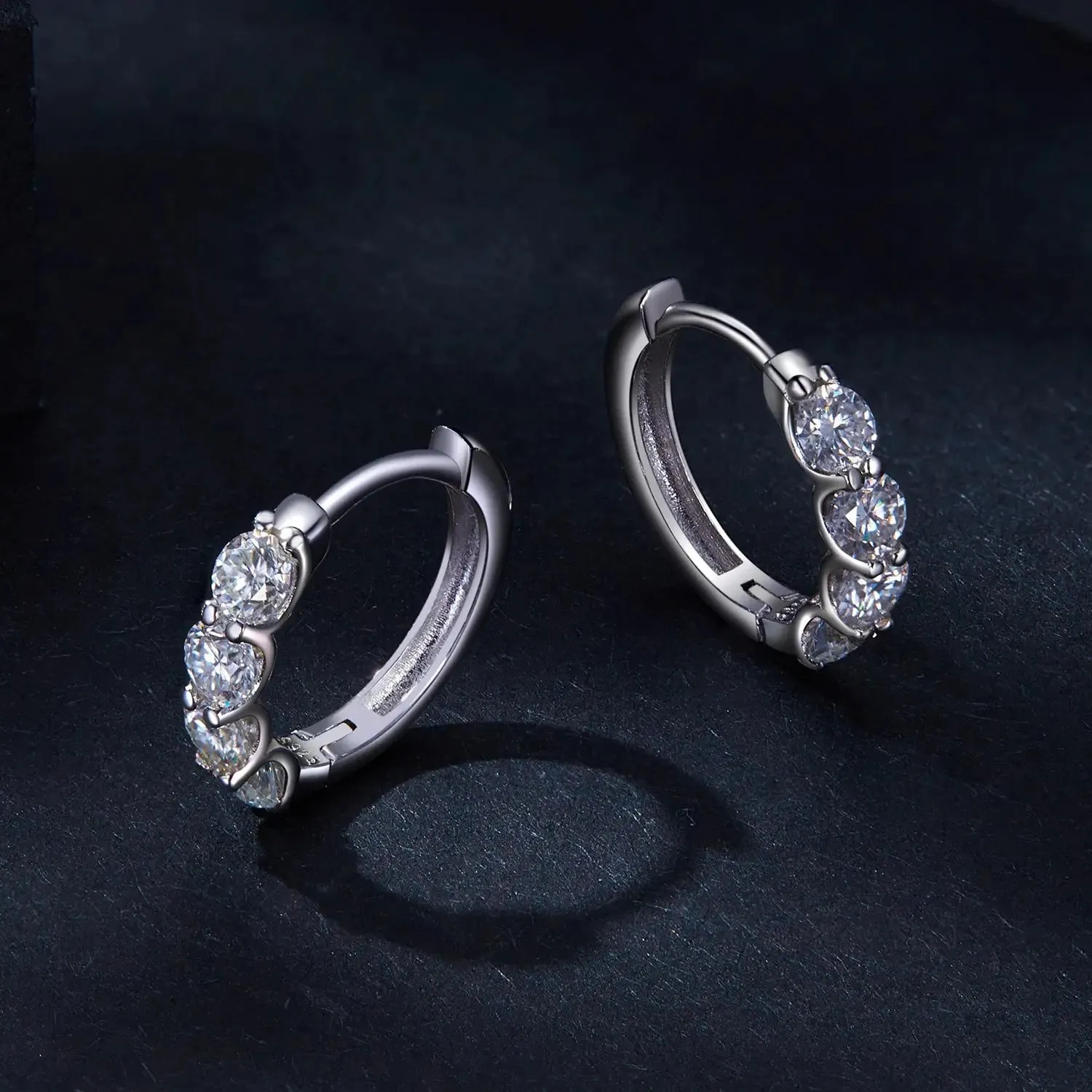PLATINUM PLATED 925 SILVER MOISSANITE HOOP EARRINGS 0.8 CTW