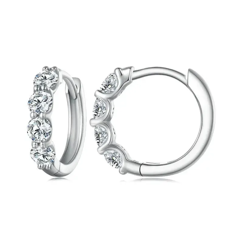 PLATINUM PLATED 925 SILVER MOISSANITE HOOP EARRINGS 0.8 CTW