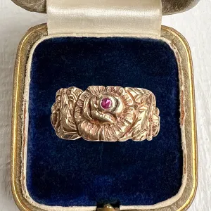 Retro Wide Floral Ruby Band