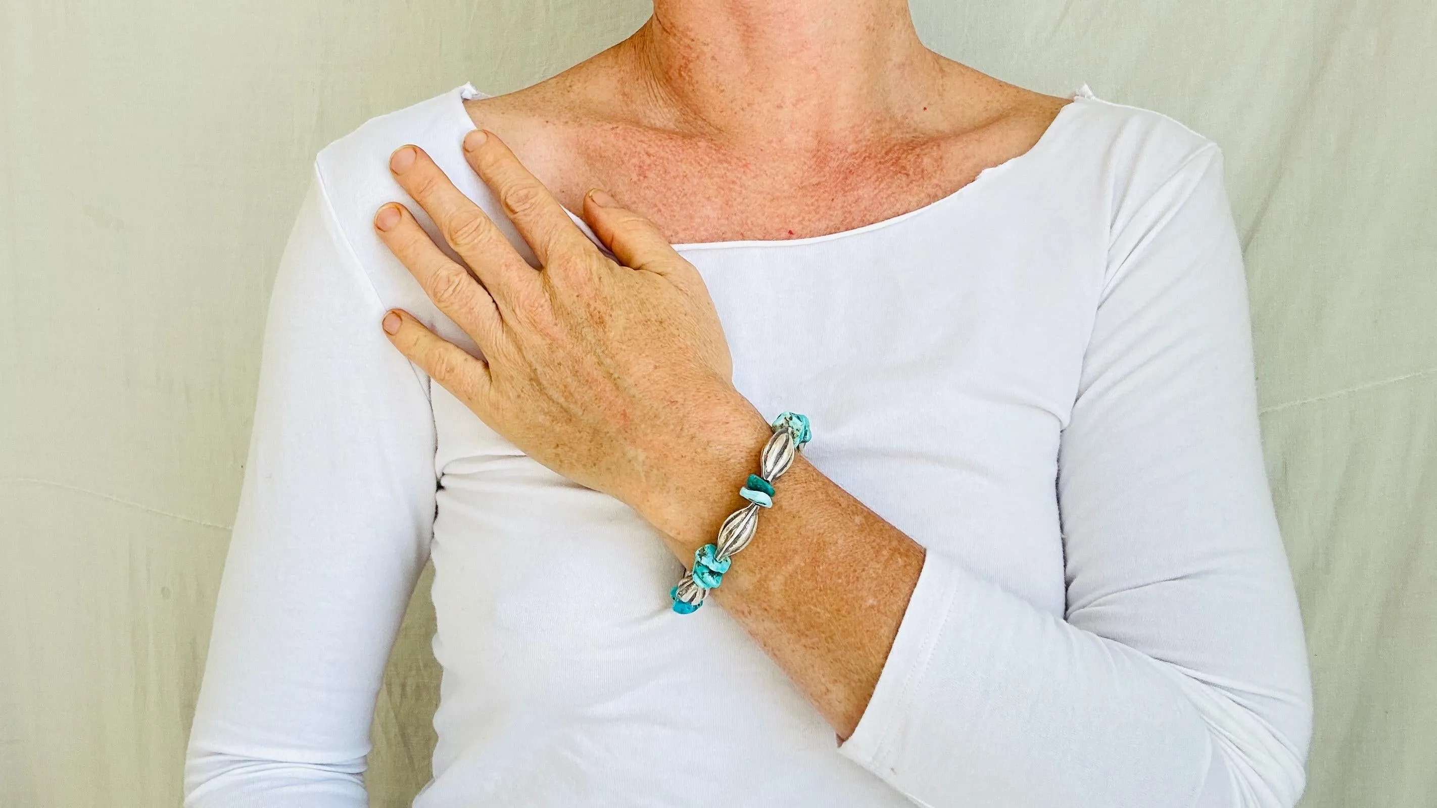 Silver & Turquoise Beaded Bracelet. Handcrafted Sterling Silver Jewelry. Boho Jewelry. Gift for Her. 2681