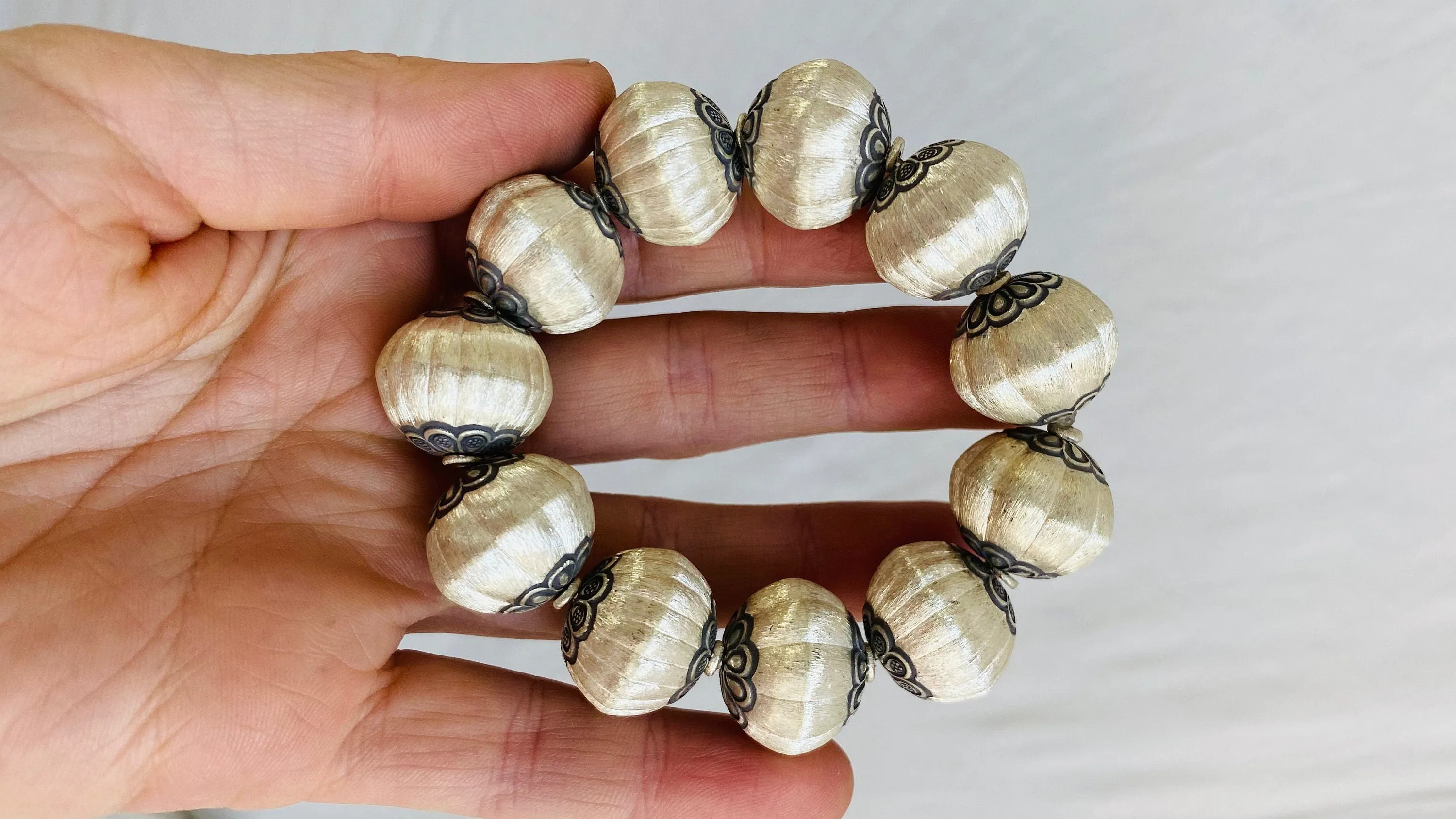 Silver Beaded Bracelet. Sterling Silver. Chunky. 0272
