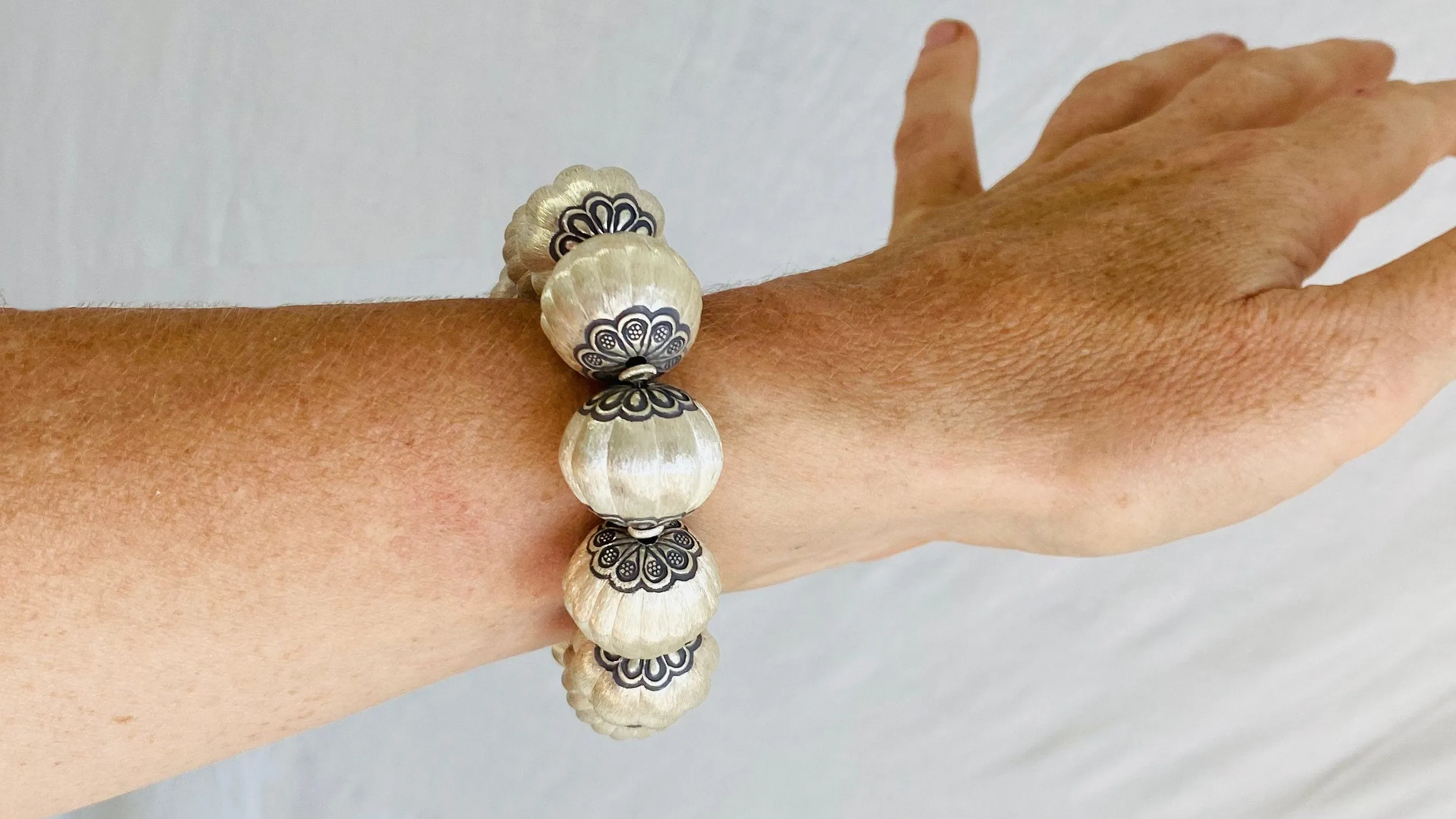Silver Beaded Bracelet. Sterling Silver. Chunky. 0272