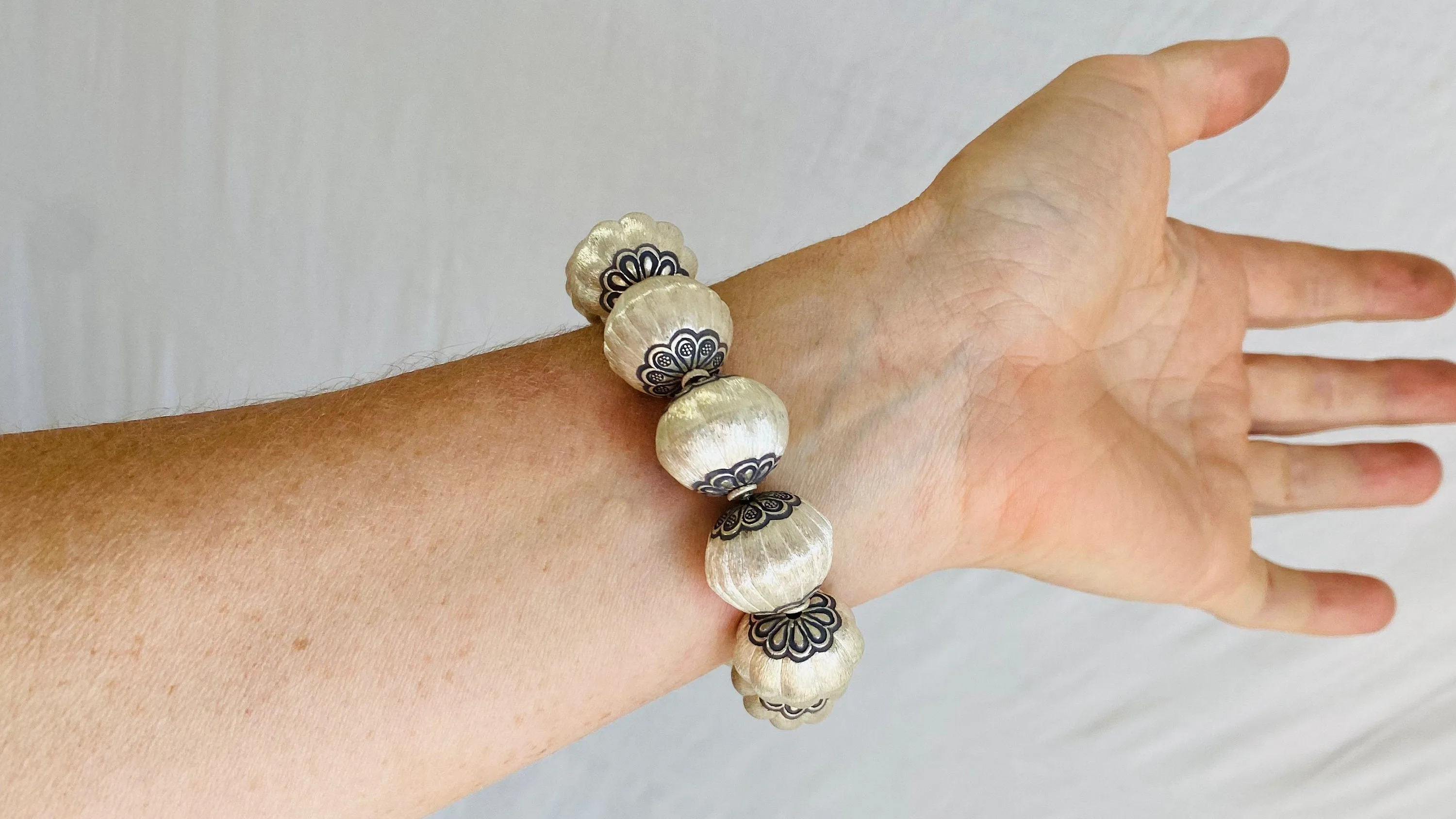 Silver Beaded Bracelet. Sterling Silver. Chunky. 0272