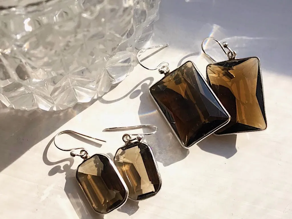Smoky Quartz Adora Earrings Rectangular Medium and Large