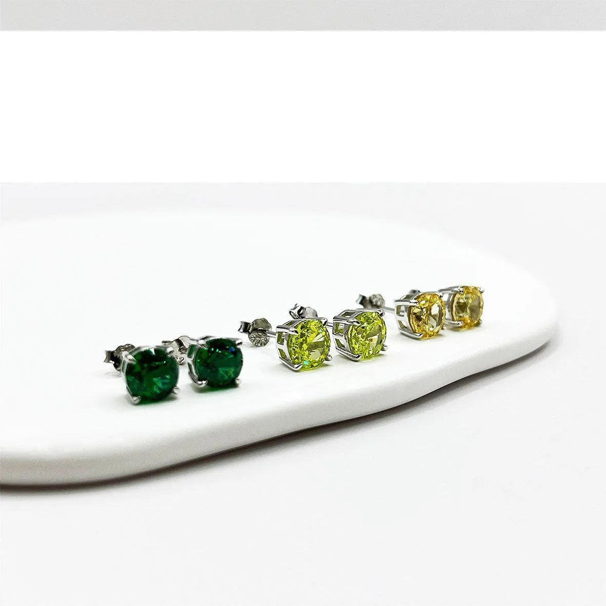 Sterling Silver Round Ice Flower Cut Colorful Yellow Jewelry Earrings