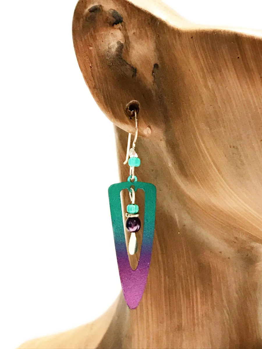 Teal to Violet Drop Earring by Adajio