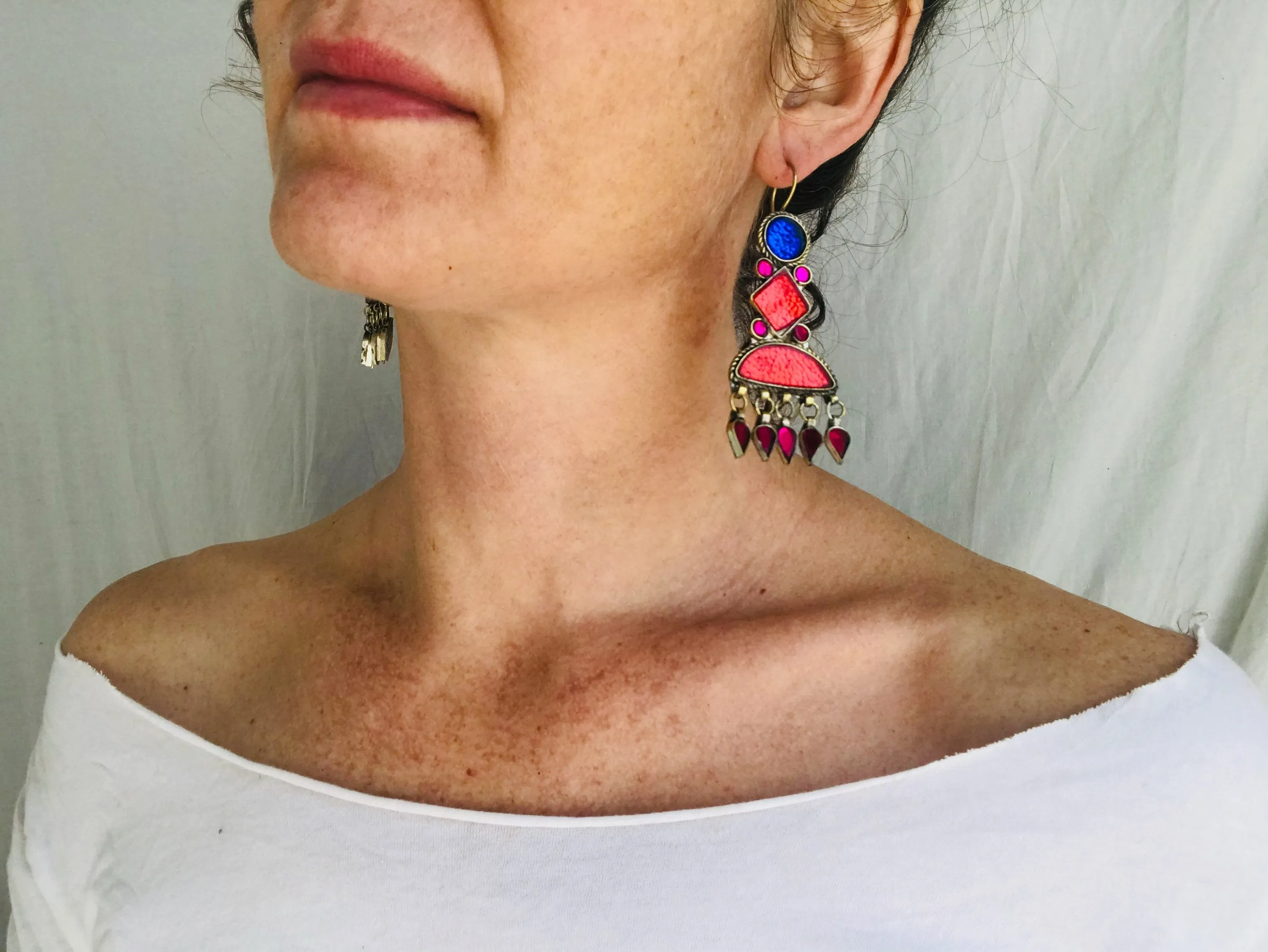 Vintage Kuchi Earrings. Glass Inlay