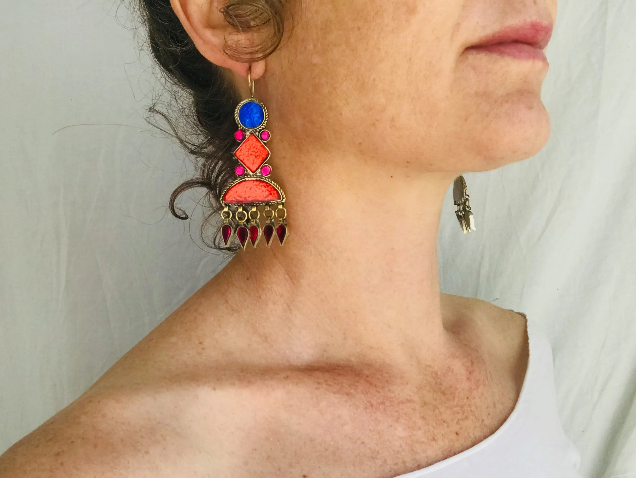 Vintage Kuchi Earrings. Glass Inlay