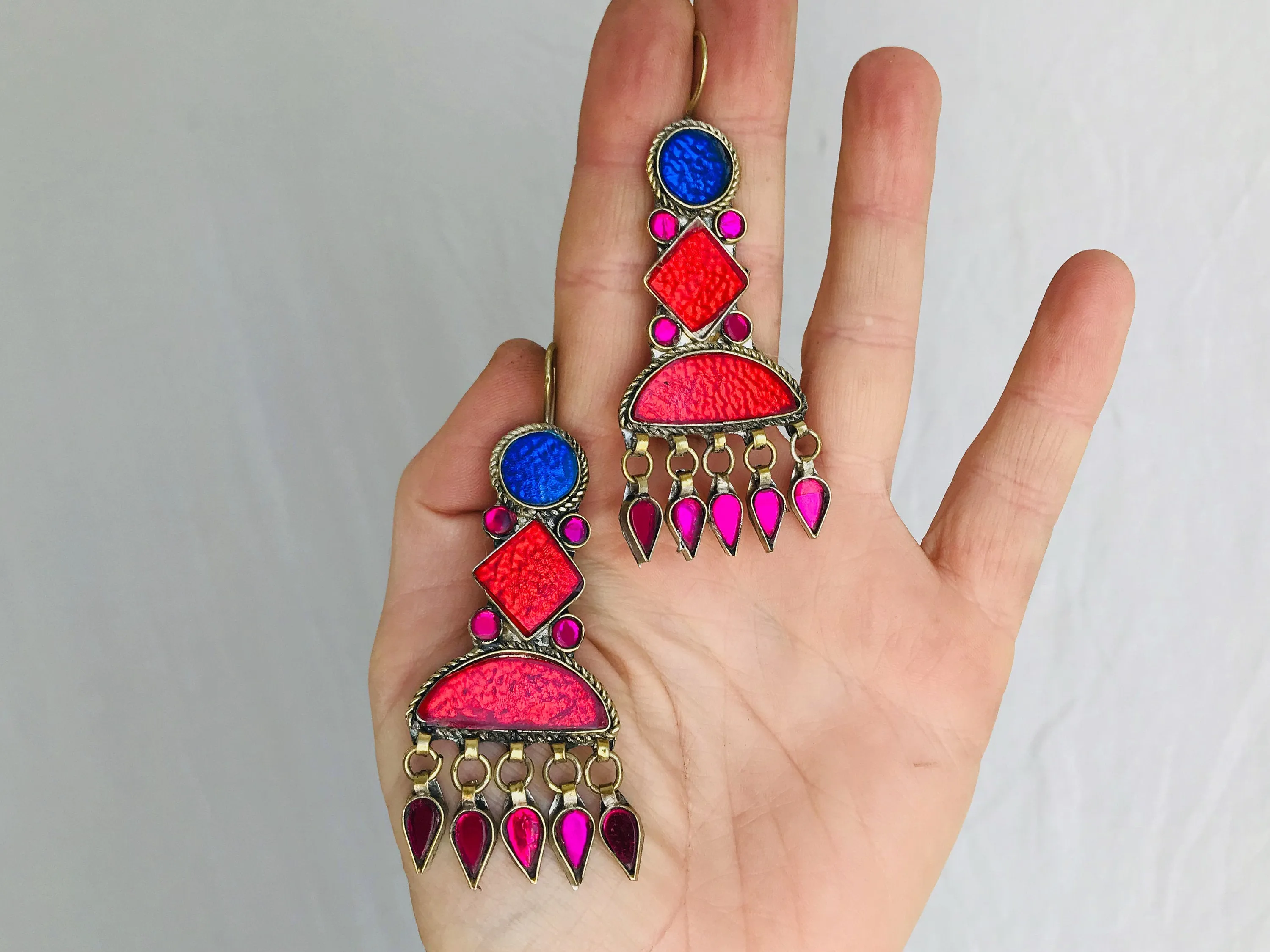 Vintage Kuchi Earrings. Glass Inlay