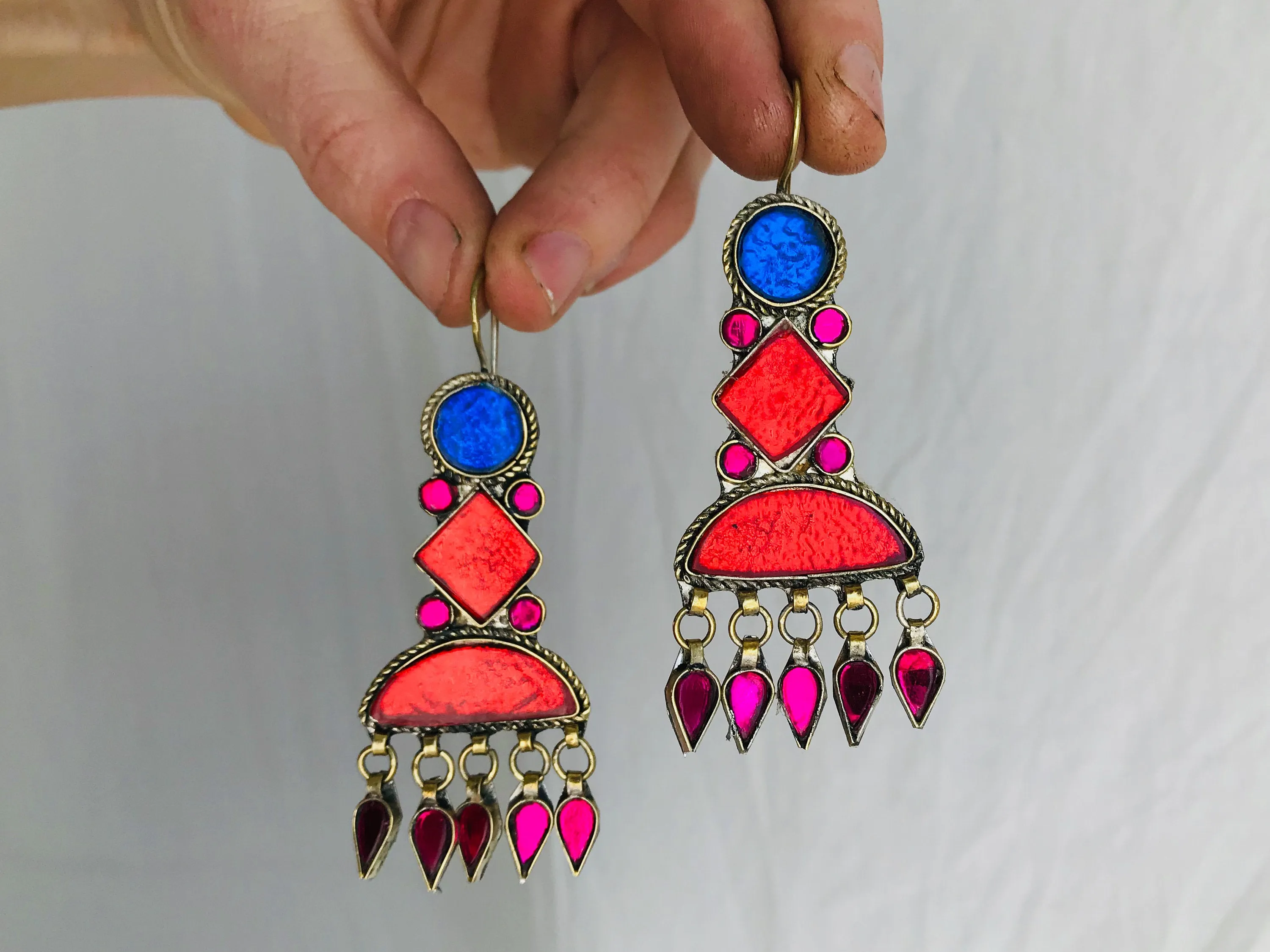 Vintage Kuchi Earrings. Glass Inlay