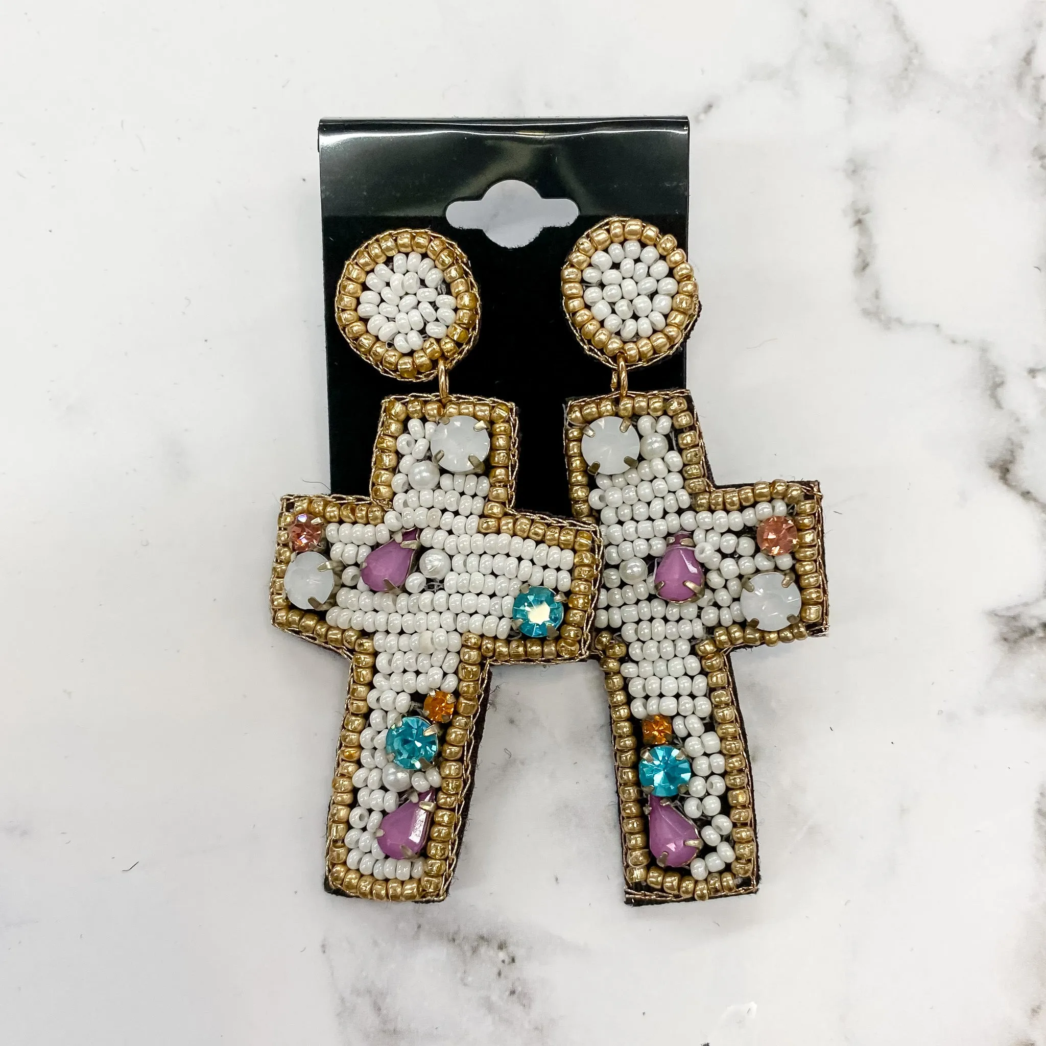 White Cross Earrings