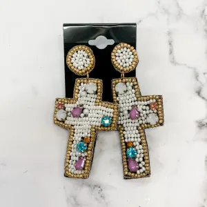White Cross Earrings